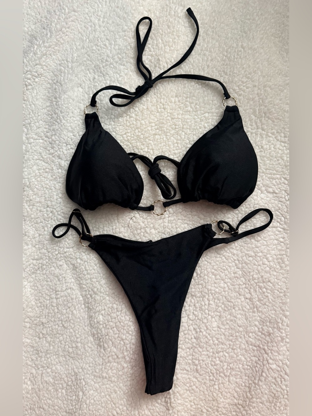 Black Ring-Accent Triangle Bikini Set - Women Swim